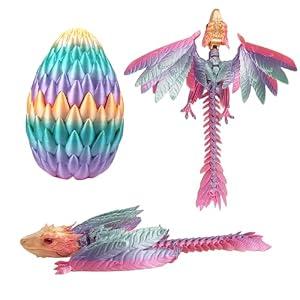 QOUXZ Dynamic 3D Printed Dragon Eggs with Dragon Inside，Wings Movable Feathered Wyvern,Full Articulated Crystal Flying Fidget Archaeoptera Animals Toy