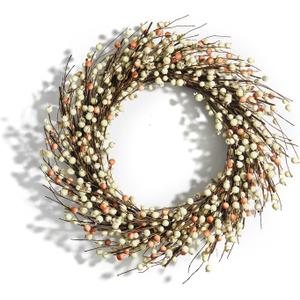 LampLust Wreaths for Front Door, 22 Inch Grapevine Wreath with Cream Pip Berries, Farmhouse Home Decor, Spring Wreaths for Indoor & Outdoor, Farmhouse Wall Decor, Year Round, for All Seasons