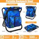 Kikerike Backpack Stool Cooler Chair Heavy Duty 300 LBS Max Load Portable Lightweight Stool Backpack Folding Fishing Cooler Seat for Camping Hunting Fishing - Ocean