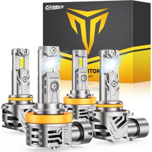 FAHREN H11 9005 Light bulbs combo, 120000LM 13X Super Bright H9 H8 HB3 off-Road Use or Fog light Bulbs, 6500k White Non-Polarity Plug and Play, Pack of 4