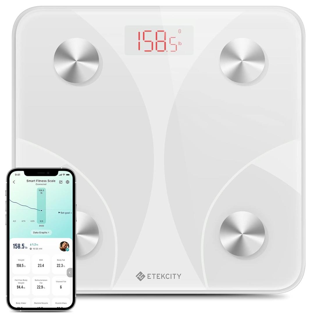 Etekcity Scale for Body Weight, Smart Digital Bathroom Weighing Scales with Body Fat and Water Weight for People, Bluetooth BMI Electronic Body Analyzer Machine, 400lb (White)