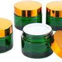 OverNews 4PCS 2oz Glass Jar Travel Size, Empty Cosmetic Lotion Container with Black Lid & Spatula, Small Mini Jar for Beauty (Green)