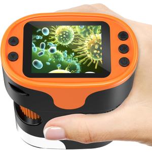 1000X Handheld Microscope for Kids 4K 2.0" Screen Rechargeable Mini Pocket Digital Microscopes w/Slides Kit Portable Edu Gift Age 4-6 8-12 Children Students