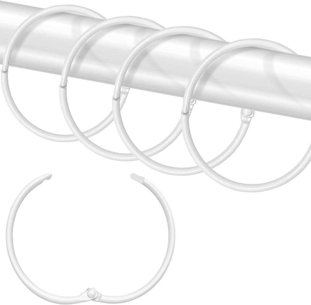 Shower Curtain Hooks Rings,24 Pcs Rustproof Metal Shower Hooks for Shower Curtain,Glide Smoothly Round Shower Rings for Curtain,Shower Curtain Rings for Bathroom Shower Rod,Snap Joint Design (White)