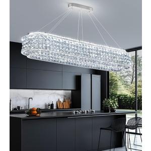 47.2x11.8'' Silver Modern Crystal Chandeliers for Living Room LED Dimmable Pendant Lighting Flush Mount Light Dining Room Foyer