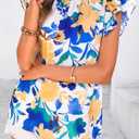 PRETTYGARDEN Women's Ruffle Short Sleeve Summer Tops 2026 Trendy Floral Trim Neck Casual Dressy Chiffon Boho Blouses Shirts (XXL)