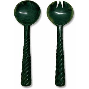 Handmade Green Marbled Resin Salad Serving Spoon & Fork Set  Durable Swirl Design Utensils for Tossing, Mixing & Serving Salad, Pasta & Fruit  Stylish Kitchen & Tableware Gift
