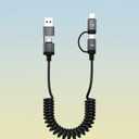 4 in 1 Charging Cable, Coiled USB C Cable 100W PD Fast Charging & Data Sync, 1.6-5FT USBC and Lightning Cable Combo Compatible with iPhone 16 15 14 13 12,Samsung Galaxy S22 S21, CarPlay