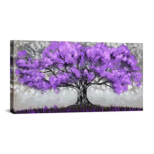 OuElegent Large Purple Tree Wall Art Tree of Life Picture Prints Grey Purple Wall Decor for Living Room Bedroom Home Office Wall Decor Framed Ready to Hang 24x48 Inch