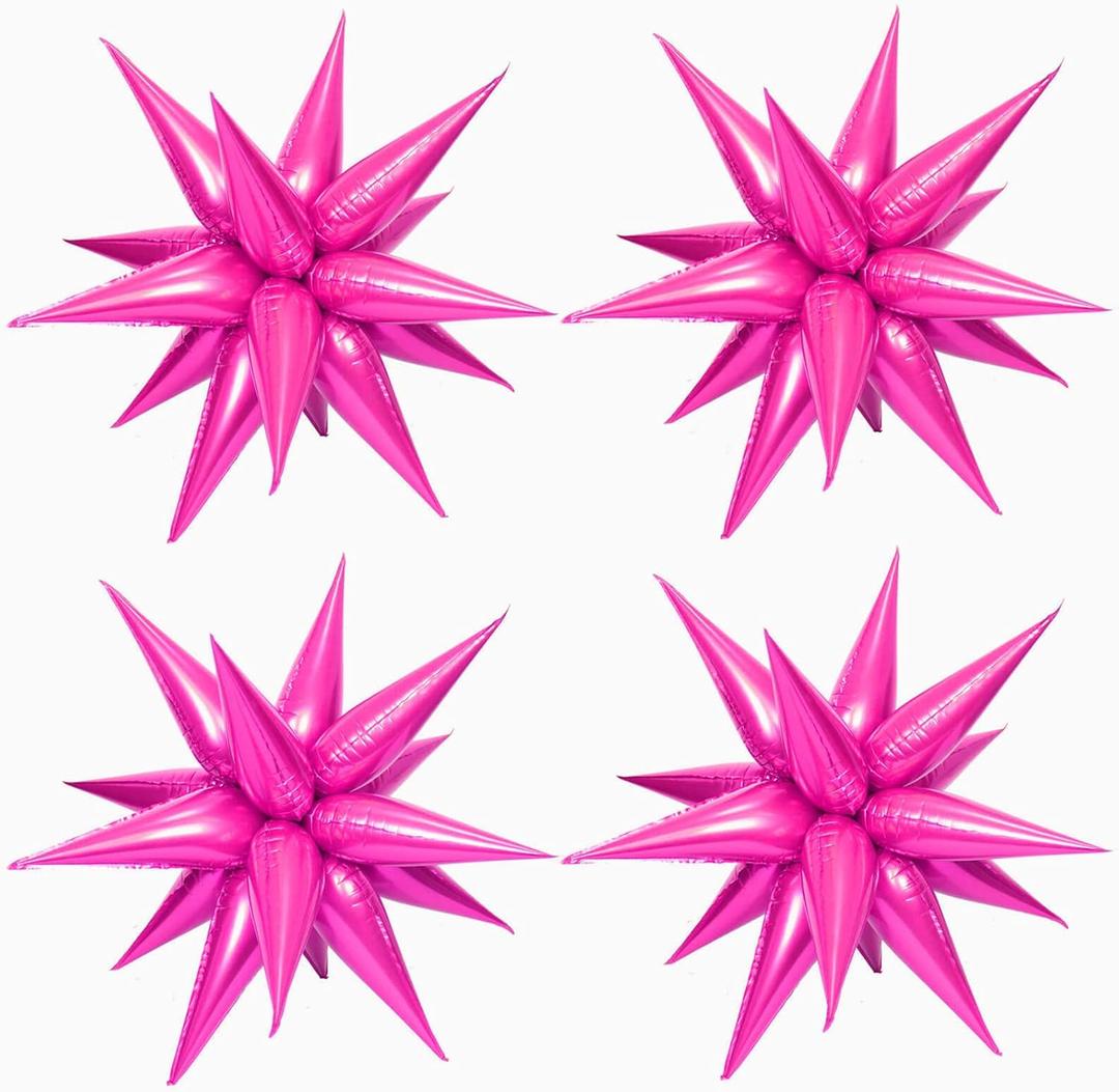 50 Pcs Hot Pink Foil Cone Star Balloons - Big 26 inch Pink Explosion Star Mylar Balloons for Party Supplies - Christmas, Birthday, Wedding Decorations