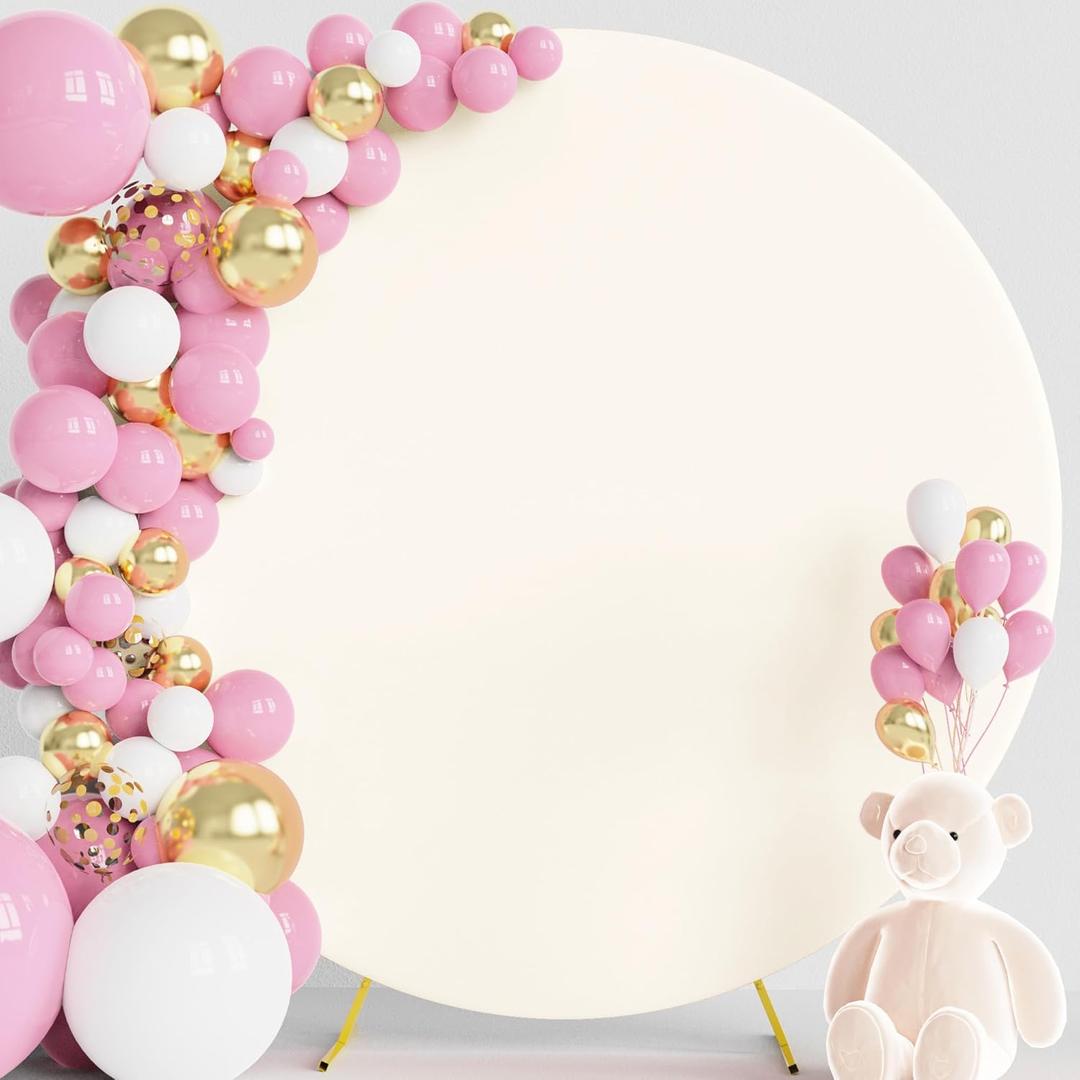 Wokceer 7.2FT Round Backdrop Cover Round Arch Covers Ivory Spandex Circle Balloon Arch Backdrop Cover for Wedding Birthday Party Baby Bridal Shower Decor