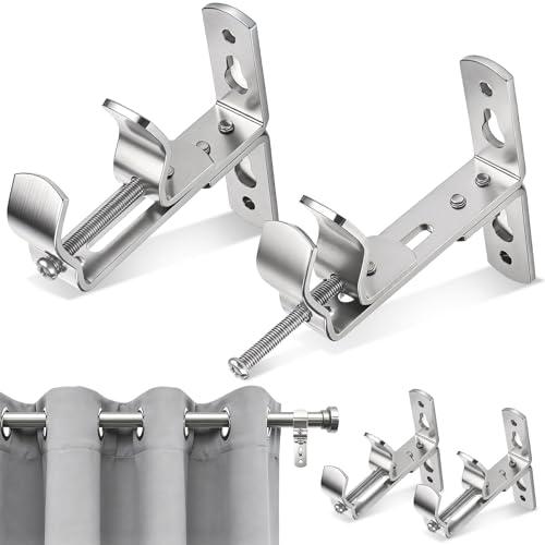 Curtain Rod Bracket, Adjustable Curtain Rods Holders Heavy Duty Ceiling Wall Mount Curtain Rod Hooks Hangers for 3/5” to 1 1/2” Drapery Rod, 4 Pack Silver