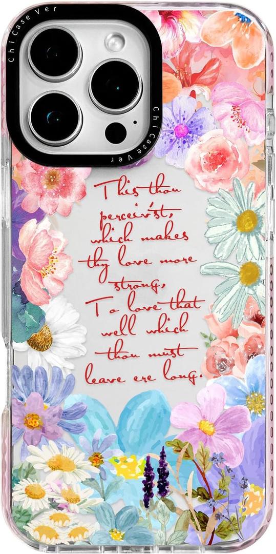 for iPhone 14 Case, Romantic Floral Pattern with Poetic Quote, Military-Grade Drop Protection, Cute Soft Slim TPU Protective Cover with Camera Protection for Women & Girls