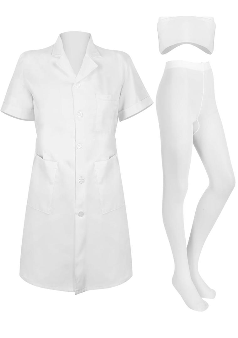 Hercicy Nurse Dress Costume Set for Women White Short Sleeve Medical Lab Coat Nurse Cap Footed Pantyhose Halloween Cosplay 3XL
