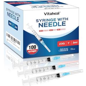 100 Pack 3ml Syringes with Needle, 23 Ga 1.0 inch Needle Luer Lock Syringe, Individually Packaged