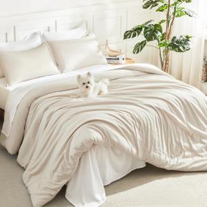 Litanika Oversized King Comforter 128x120 Beige, 3 Pieces Lightweight Solid Bedding Comforter Set, All Season Fluffy Bed Set (1 Comforter & 2 Pillowcases)
