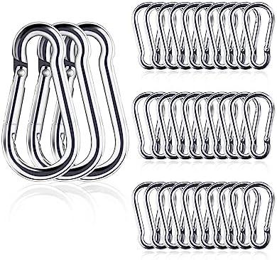 Small Carabiner Clip, 30pcs 1.57inch Mini Carabiners Clips, M4 Stainless Steel Spring Snap Hook Heavy Duty, Locking Carribenares for Climbing Hiking Camping Fishing