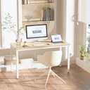 Teraves Computer Desk/Dining Table Office Desk Sturdy Writing Workstation for Home Office (47.24, Beige + White Frame)