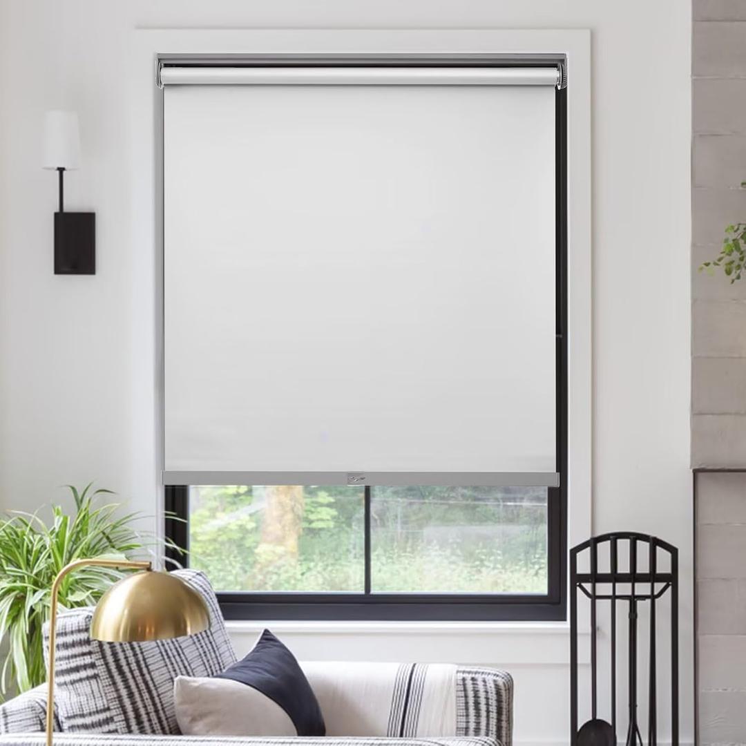 MYshade Free-Stop Cordless Roller Shades for Windows Room Darkening Roller Shades & Blinds Same Color Both Sides Fabric Pull Down Shade for Home Office Indoor Easy to Install White(36.5" W X 72" H)