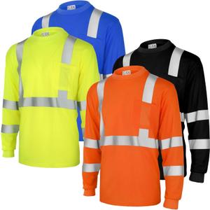 Amylove 4 Pcs Long Sleeve Safety Shirt High Visibility Shirts Reflective Construction Shirts Long Sleeve Work Shirts for Men Women(Yellow, Orange, Black, Blue, XXL)