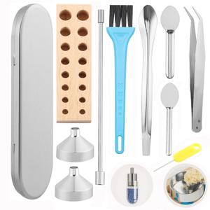 11 Pcs Filling Machine Kit for Size #000 to #5 - Includes Filler Tray, Lab Short Stem Funnels, Tweezers&Tiny Spoons | Home Lab Supplies