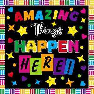 2 x YQUQWN 66 PCS Without Glue Points Classroom Bulletin Board Decoration Set,Colorful Amazing Things Happen Here Welcome Back to School Bulletin Board Decor Welcome Bulletin Board Sets