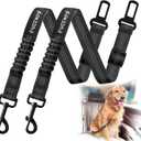 2 Pack Dog Seat Belt Adjustable Dog Car Seatbelts for Vehicle Nylon Pet Safety Seat Belt with Elastic Bungee Buffer Reflective & Durable Car Harness for Dogs