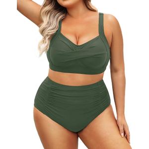 Daci Women's Plus Size Bikini Sets - High Waisted Two-Piece Swimsuits with Tummy Control (Medium, Army Green)