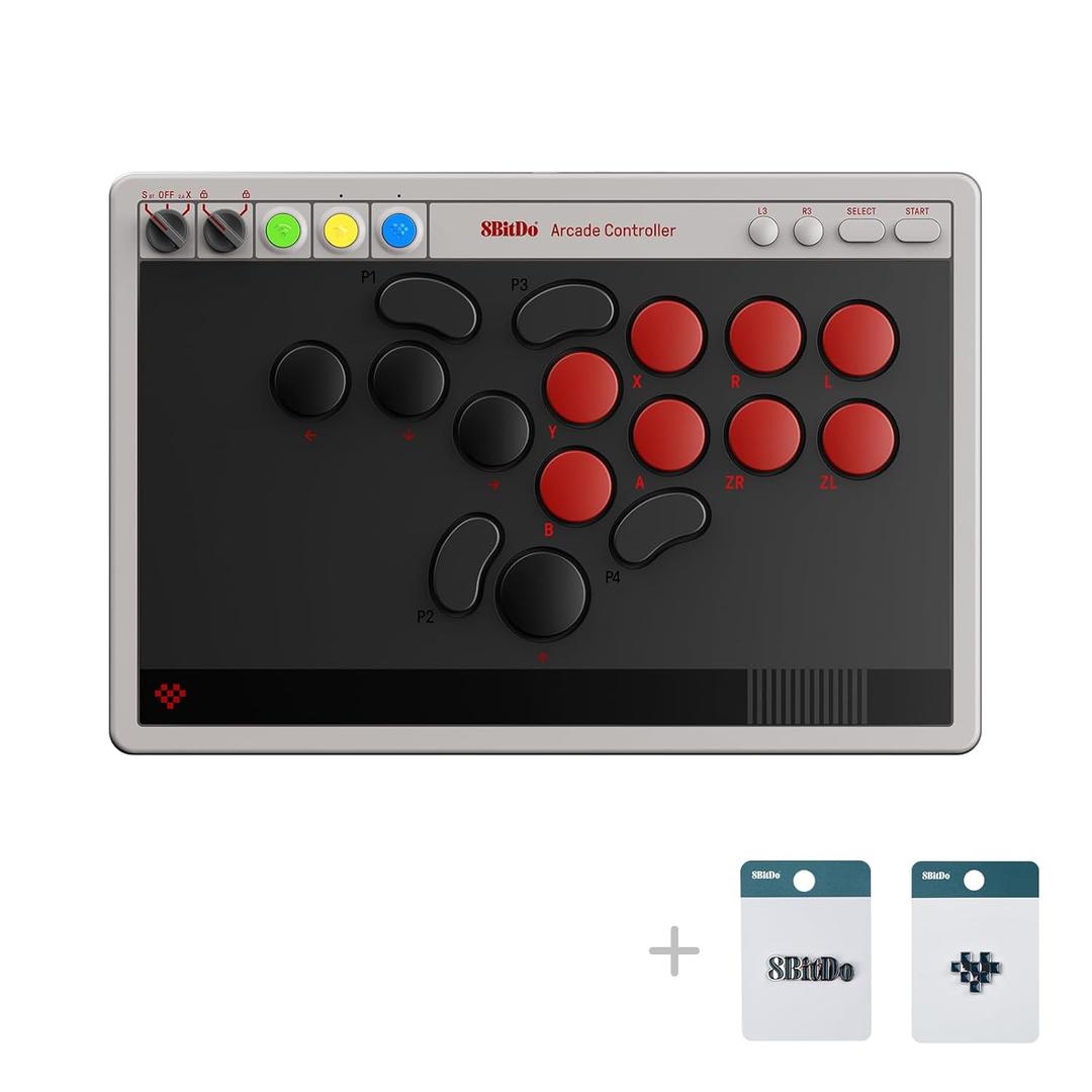 8Bitdo All-Button Arcade Controller for Switch/Switch 2 & Windows  Bluetooth, 2.4G, Wired Connectivity, Low-profile Mechanical Switches, 4 Programmable Buttons with fast-mapping, Hot-swappable PCB