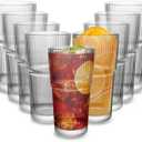 CHPINDAM Drinking Glasses，19oz Ribbed Glassware,9 Pack Old Fashioned Glasses, Thickened glass for iced coffees, smoothies, cocktails and juices, perfect for families and parties (9)