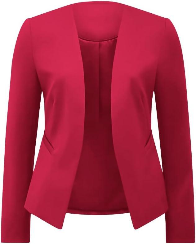 AGSEEM Full Lining Sweater Blazers for Women Long Sleeve Work Office Suit Jackets Blazer (Red, M)