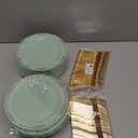 LIYH 100 Pcs Light Green Gold Plastic Dessert Plates with 100 Pcs Gold Dessert Plates, Disposable Sage Green Salad Plates, Includes: 100 Appetizer Plate 7.5" & 100 Golden Cake Forks 5"