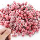Suncalla 300 Pcs Snowy Artificial Holly Berry Stems Christmas Berry Picks Bulk Mini Fake Red Picks Flocked Ornaments for Christmas Tree Branches Fillers Wreath Home Xmas Winter Holiday Decorations
