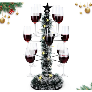Afarnook Christmas Cocktail Tree Stand for Drinks 3 Tier 12 Holders Champagne Drink Tree Tower Margarita Stand for Christmas Glass Holder for Party, Birthday, Housewarming Gift(Black)