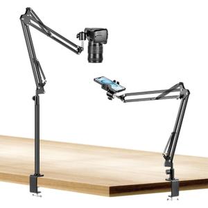 Evekea Overhead Camera Mount, Desk Camera Mount with 360 Adjustable Arm and Phone Holder for DSLR Cameras/iPhone/Webcam/Ring Light, Desk Phone Stand for Video Recording,Zoom Meeting,YouTube,TikTok