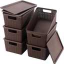 6 Pack Plastic Storage Baskets With Lids,Brown Breathable Stackable Storage Bins,Small Storage Containers,for Organizing Storage Baskets on Desktops,Closets,Playrooms,Classrooms,Offices