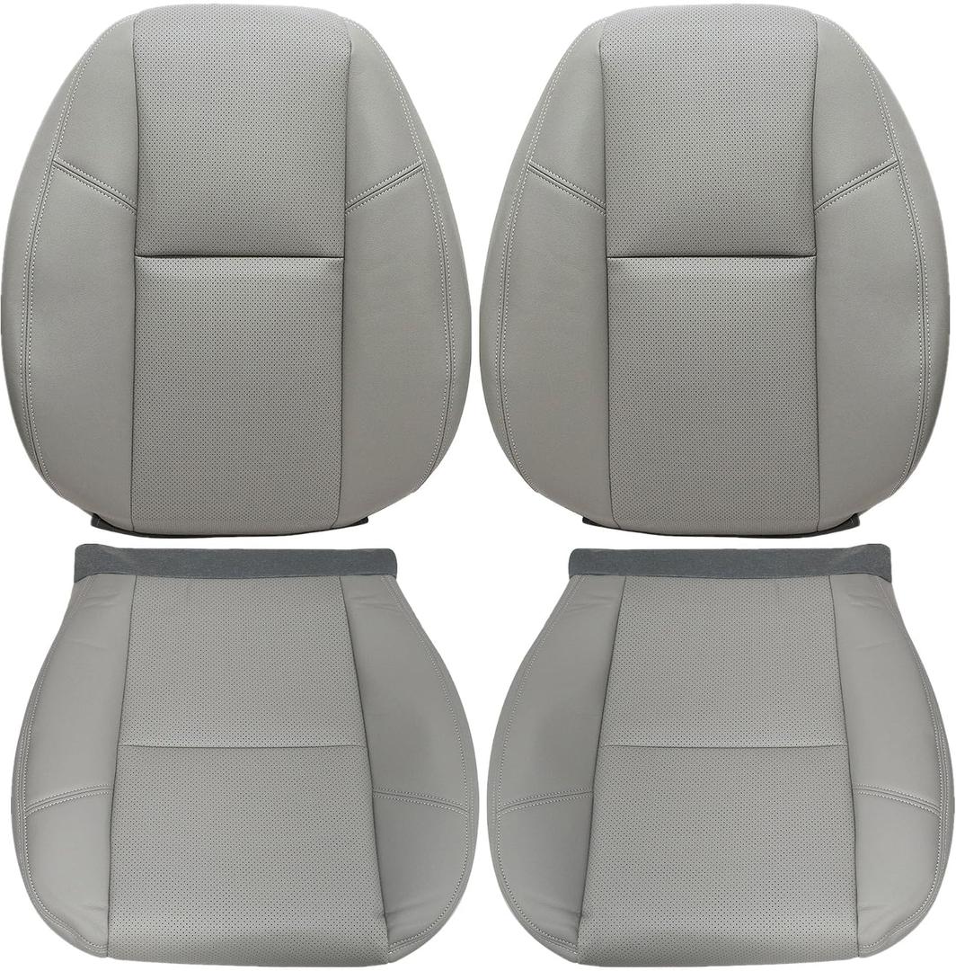 GXARTS Front Driver and Passenger Side Bottom & Top Lean Back Replacement Perforated Leather Seat Cover Light Gray Fit for Cadillac Escalade Fit for Chevy Suburban Tahoe GMC Sierra Yukon 2009-2014