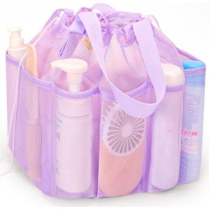 famichan Mesh Shower Caddy Portable with Drawstring, Dorm Room Essentials for College Students Girl & Boy, Larger Shower Bag for Camping,Swimming,Gym,Travel,Bathroom - Purple