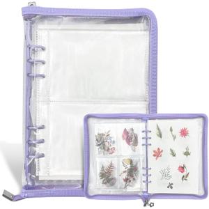 Sticker Storage Organizer Binder A5 Sticker Collecting Book Zipper Album for Adult with Blank Reusable Release Paper and Pocket Pages (Purple)