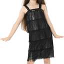 Leadtex Girl's 20s Flapper Dresses Costume Dress Childrens Party Fringed Dresses with Feather Headband, Size Small( 4-6) - Black