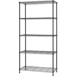 14" D36" W72" H Wire Shelving Unit Commercial Metal Shelf with 5 Tier Adjustable Layer Rack Strong Steel for Restaurant Garage Pantry Kitchen Garage Black