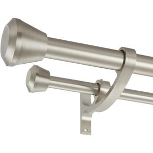 Double Curtain Rods Brushed Nickel, Window Rods 48 to 84 Inch, Heavy Duty 1-Inch Front and 5/8 Inch Back Rod, Decorative Drapery Rod With End Cap
