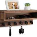 Key and Mail Holder Wall Mount, Key Hanger with Long Storage Box and 6 Hooks for Coat, Dog Leash, Home Decor Rack, House Accessories, Entry Way Organizer (Brown)