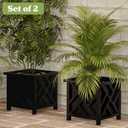 Lattice Design Planter Box 2-Pack 14.75-Inch Decorative Outdoor Flower or Plant Pots Front Porch, Patio, and Garden Decor by Pure Garden (Black)