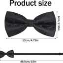Bow Tie Pocket Square Cufflinks Set for Men, Adjustable Pre-tied Bowtie, Men's Tuxedo Bow Ties (Black)