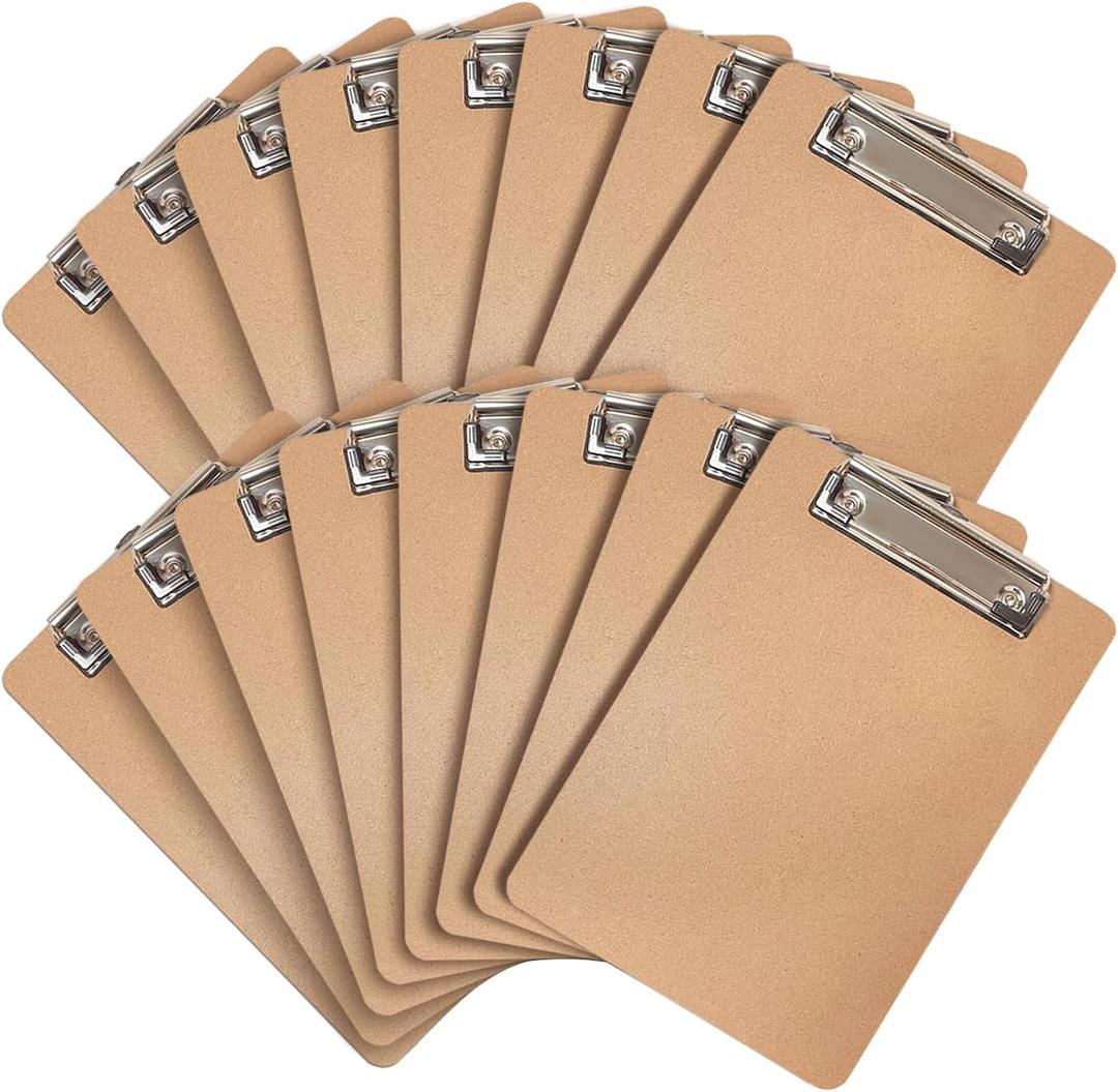 Mini Clipboards, 16 Pack 6" x 9" Small Clipboards Bulk, Wooden Memo Mini Clip Boards with Low Profile Clip, Hanging Loop for Office Home Classroom Supplies