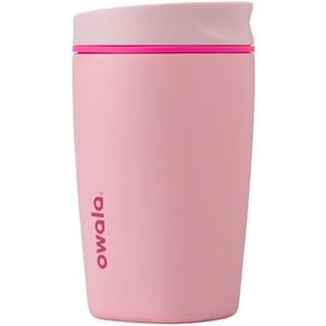 Owala SmoothSip Slider Insulated Stainless Steel Coffee Tumbler, Reusable Iced Coffee Cup, Hot Coffee Travel Mug, BPA Free 12 oz, Pink (Pucker Up)