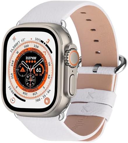 Fullmosa Leather Bands Compatible with Apple Watch Band 38mm/40mm/41mm/42mm(Series 10) White/Silver