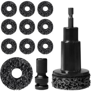 Wheel Hub Cleaning Tool Kit, 10 Pads Wheel Stud and Hub Cleaner, Fits Power Drill or 1/2" Impact Driven Wrenches, Wheel Hub Resurfacing Kit Includes for Quick Rust Studs, Hubs, Rotors
