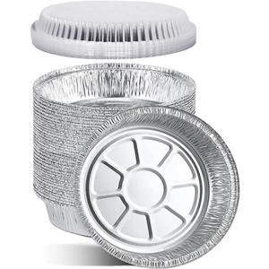9'' Inch Round Tin Foil Pans Disposable Aluminum Pans with Clear Lids (30 Pack), Freezer & Oven Safe - For Baking, Cooking, Storage, Roasting, & Reheating, Recyclable, Pack of 30